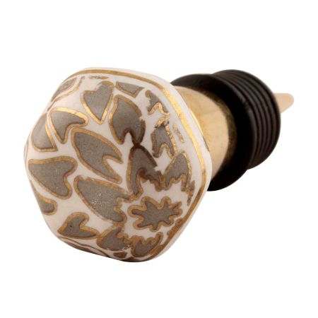 Grey Hexagon Small Ceramic Wine Stopper in Golden Fitting